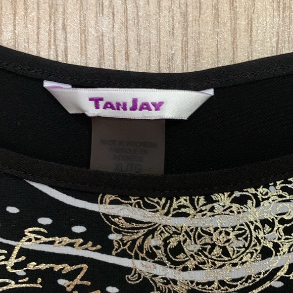 Short sleeve tunic top with gold/black/tan design and all black on the back - Picture 4 of 4